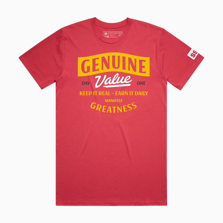 GENUINE VALUE · MANIFEST GREATNESS TEE