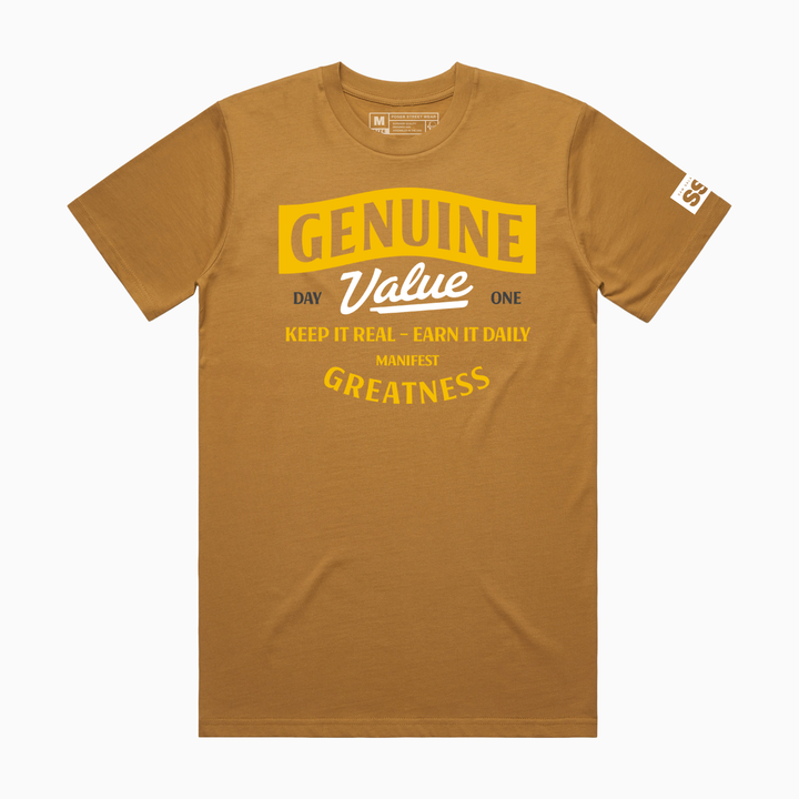 GENUINE VALUE · MANIFEST GREATNESS TEE